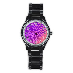 Original Resolution Wave Waves Chevron Pink Purple Stainless Steel Round Watch by Mariart