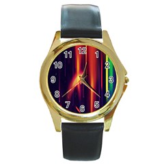 Perfection Graphic Colorful Lines Round Gold Metal Watch