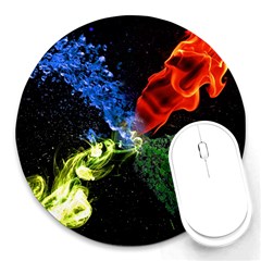 Perfect Amoled Screens Fire Water Leaf Sun Round Mousepads