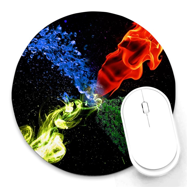 Perfect Amoled Screens Fire Water Leaf Sun Round Mousepads