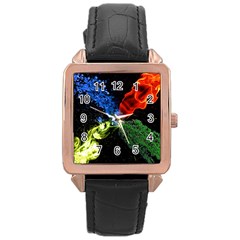 Perfect Amoled Screens Fire Water Leaf Sun Rose Gold Leather Watch 