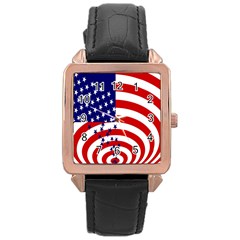 Star Line Hole Red Blue Rose Gold Leather Watch 