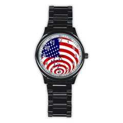 Star Line Hole Red Blue Stainless Steel Round Watch