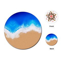 Sand Beach Water Sea Blue Brown Waves Wave Playing Cards (round)  by Mariart