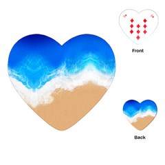 Sand Beach Water Sea Blue Brown Waves Wave Playing Cards (heart) 