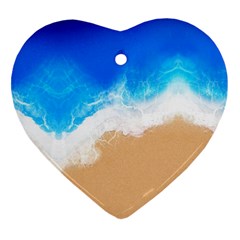 Sand Beach Water Sea Blue Brown Waves Wave Heart Ornament (two Sides) by Mariart