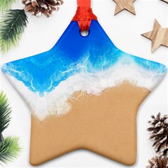 Sand Beach Water Sea Blue Brown Waves Wave Star Ornament (two Sides)