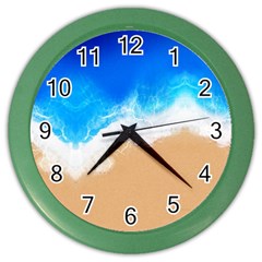 Sand Beach Water Sea Blue Brown Waves Wave Color Wall Clocks by Mariart