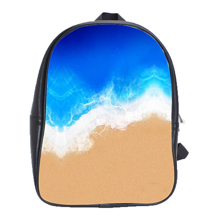 Sand Beach Water Sea Blue Brown Waves Wave School Bags(Large) 