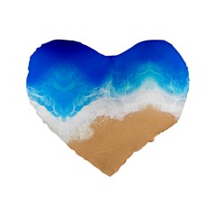 Sand Beach Water Sea Blue Brown Waves Wave Standard 16  Premium Heart Shape Cushions