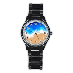 Sand Beach Water Sea Blue Brown Waves Wave Stainless Steel Round Watch