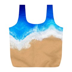 Sand Beach Water Sea Blue Brown Waves Wave Full Print Recycle Bags (l) 