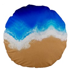 Sand Beach Water Sea Blue Brown Waves Wave Large 18  Premium Flano Round Cushions by Mariart