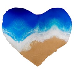 Sand Beach Water Sea Blue Brown Waves Wave Large 19  Premium Flano Heart Shape Cushions by Mariart