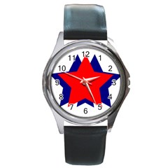 Stars Red Blue Round Metal Watch