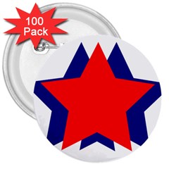 Stars Red Blue 3  Buttons (100 Pack) 