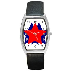 Stars Red Blue Barrel Style Metal Watch by Mariart