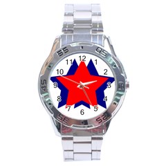 Stars Red Blue Stainless Steel Analogue Watch