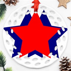 Stars Red Blue Round Filigree Ornament (two Sides)