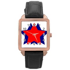 Stars Red Blue Rose Gold Leather Watch 