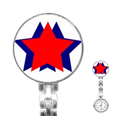 Stars Red Blue Stainless Steel Nurses Watch