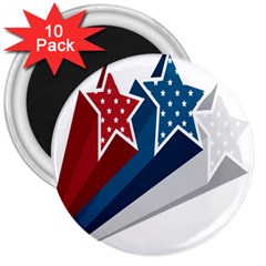 Star Red Blue White Line Space 3  Magnets (10 Pack) 