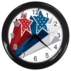 Star Red Blue White Line Space Wall Clocks (black) by Mariart