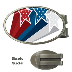 Star Red Blue White Line Space Money Clips (oval) 