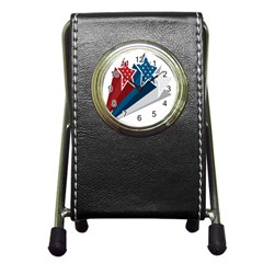 Star Red Blue White Line Space Pen Holder Desk Clocks by Mariart