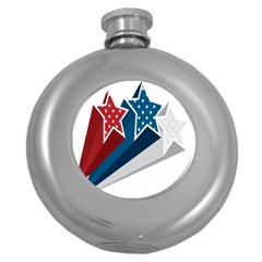 Star Red Blue White Line Space Round Hip Flask (5 Oz)