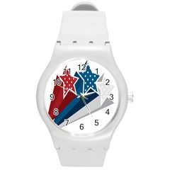 Star Red Blue White Line Space Round Plastic Sport Watch (m) by Mariart