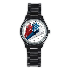 Star Red Blue White Line Space Stainless Steel Round Watch