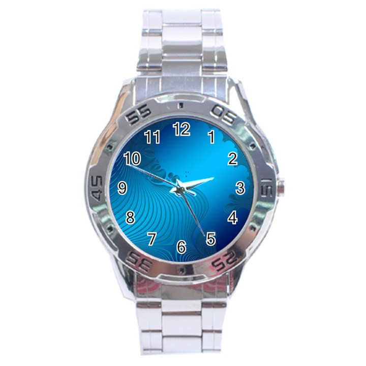 Fractals Lines Wave Pattern Stainless Steel Analogue Watch