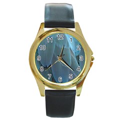 Feather Plumage Blue Parrot Round Gold Metal Watch by Nexatart