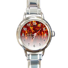 Effect Pattern Brush Red Orange Round Italian Charm Watch by Nexatart