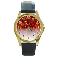 Effect Pattern Brush Red Orange Round Gold Metal Watch by Nexatart