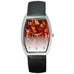 Effect Pattern Brush Red Orange Barrel Style Metal Watch Front