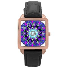 Graphic Isolated Mandela Colorful Rose Gold Leather Watch  by Nexatart