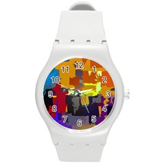 Abstract Vibrant Colour Round Plastic Sport Watch (m) by Nexatart