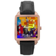 Abstract Vibrant Colour Rose Gold Leather Watch  by Nexatart