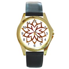 Abstract Shape Outline Floral Gold Round Gold Metal Watch by Nexatart