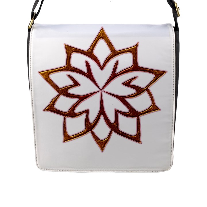 Abstract Shape Outline Floral Gold Flap Messenger Bag (L) 