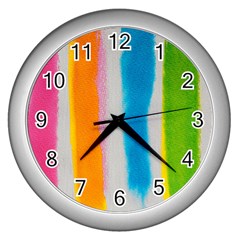 Watercolors Stripes             Wall Clock (silver) by LalyLauraFLM