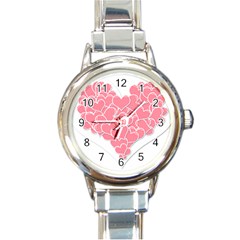 Heart Stripes Symbol Striped Round Italian Charm Watch by Nexatart