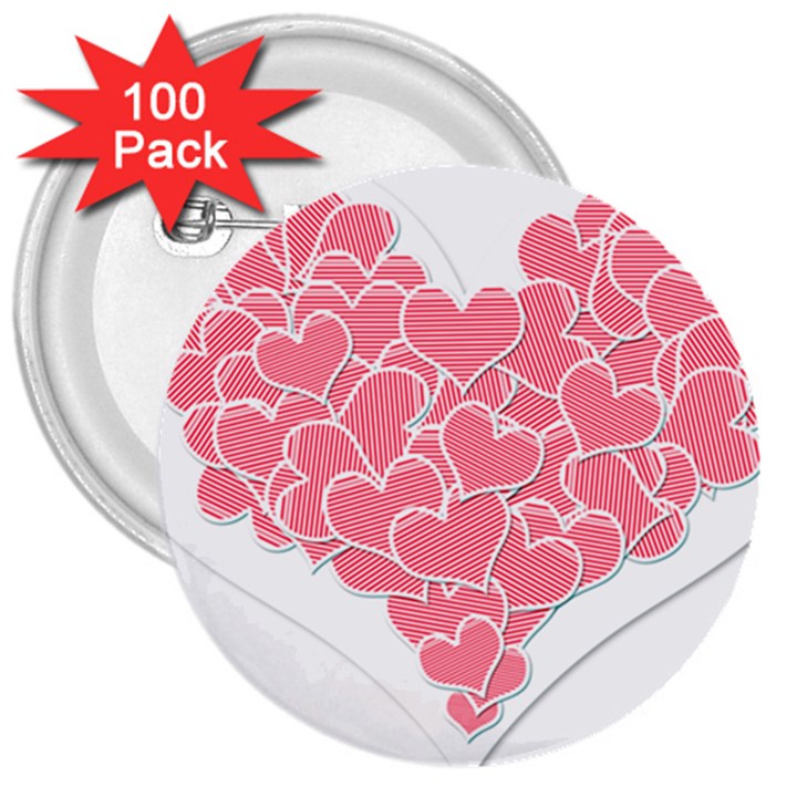 Heart Stripes Symbol Striped 3  Buttons (100 pack) 