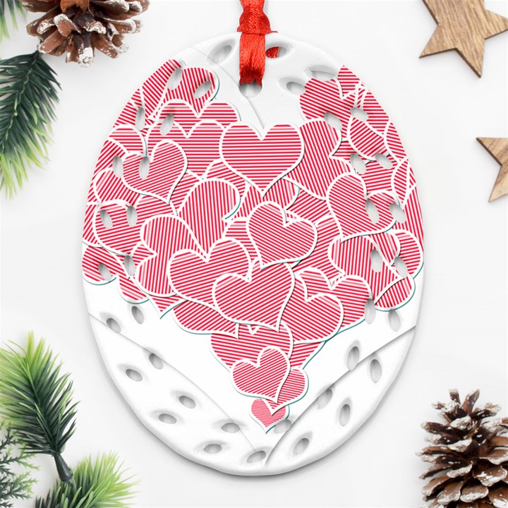 Heart Stripes Symbol Striped Ornament (Oval Filigree)