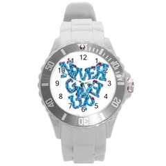 Sport Crossfit Fitness Gym Never Give Up Round Plastic Sport Watch (L)