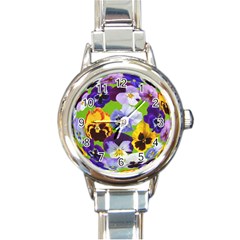 Spring Pansy Blossom Bloom Plant Round Italian Charm Watch by Nexatart