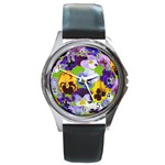 Spring Pansy Blossom Bloom Plant Round Metal Watch Front