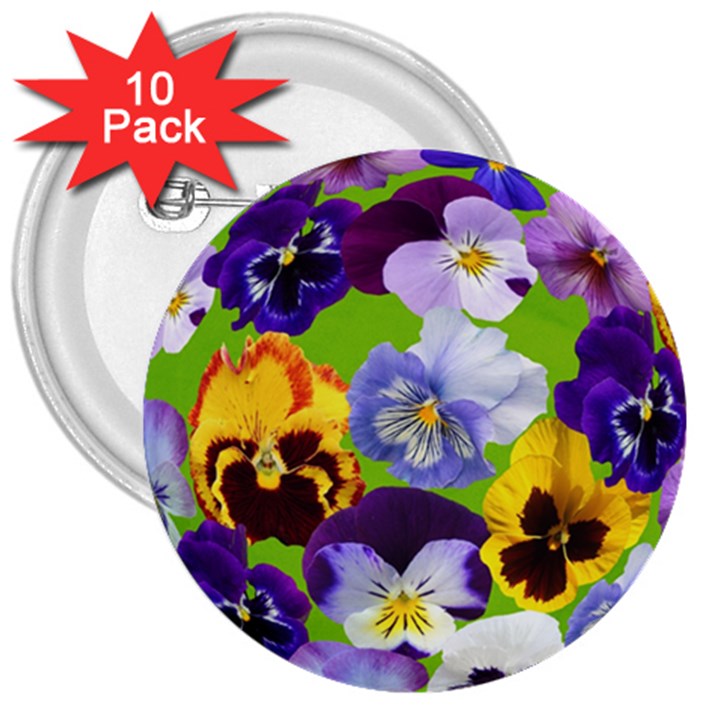 Spring Pansy Blossom Bloom Plant 3  Buttons (10 pack) 